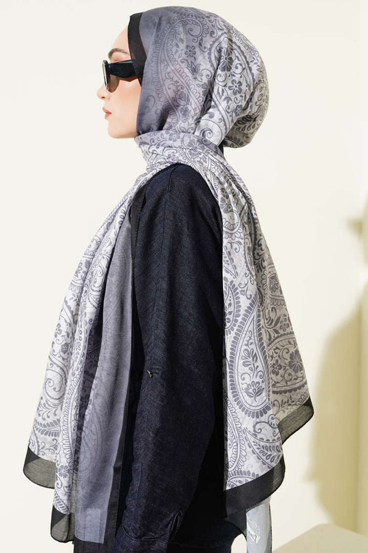 Paisley Çiçek Desen Şal Antrasit