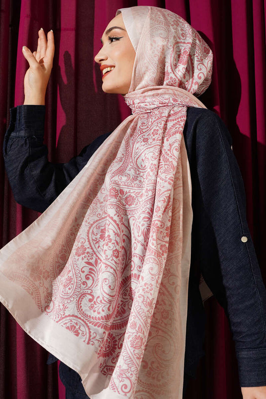 Paisley Çiçek Desen Şal Bej