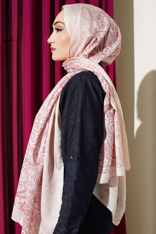 Paisley Çiçek Desen Şal Bej