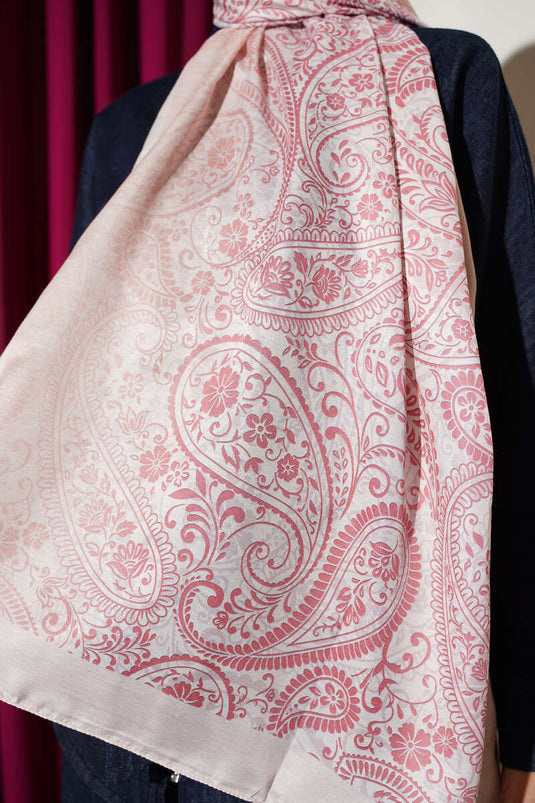 Paisley Çiçek Desen Şal Bej