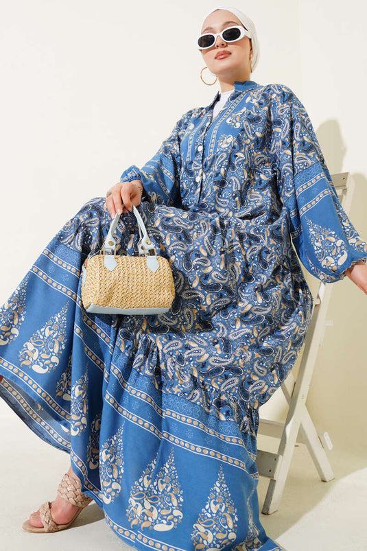 Kleid mit Knöpfen und Paisley-Muster Indigo