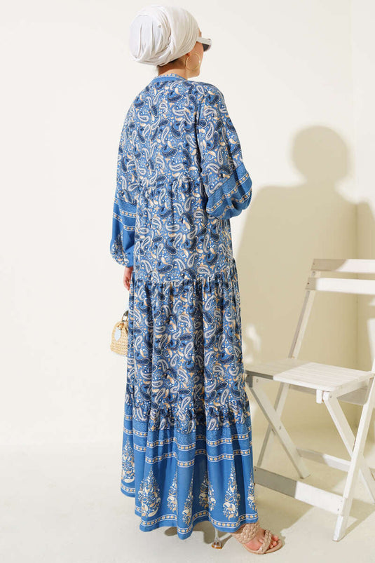 Kleid mit Knöpfen und Paisley-Muster Indigo