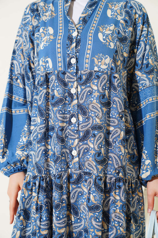 Kleid mit Knöpfen und Paisley-Muster Indigo
