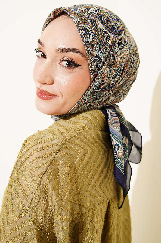 Paisley Desen Elegance Eşarp Lacivert