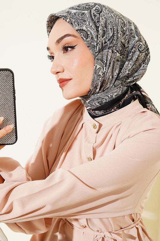 وشاح إسكارف أناقة نقش بيزلي أسود كريمي