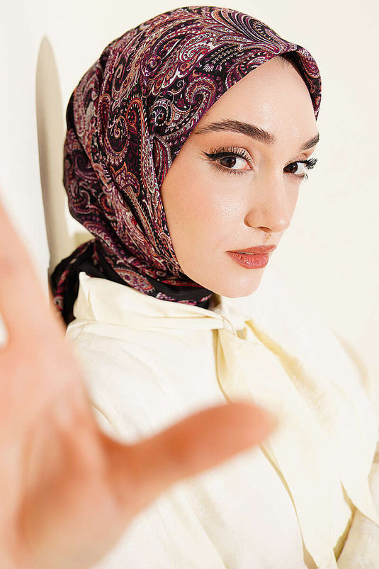 وشاح إسكارف أناقة نقش البايسلي أسود بنفسجي