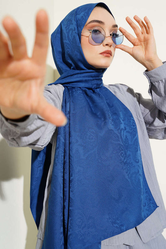 Châle jacquard à motif cachemire bleu