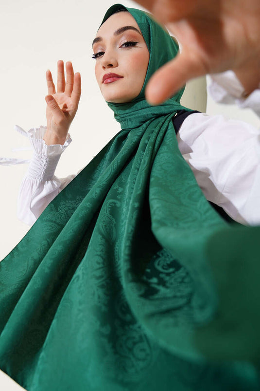 Châle jacquard à motif cachemire vert