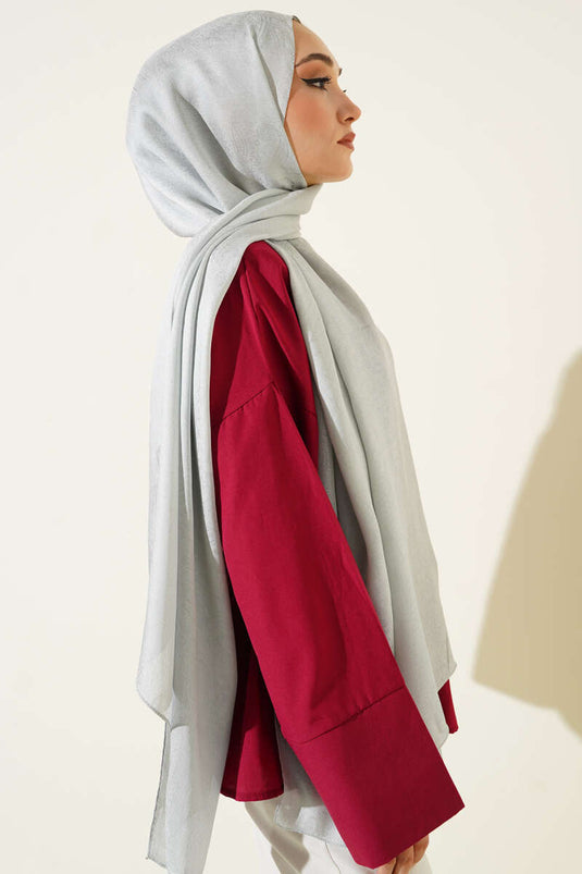 Paisley Pattern Shine Line Scarf, Silver