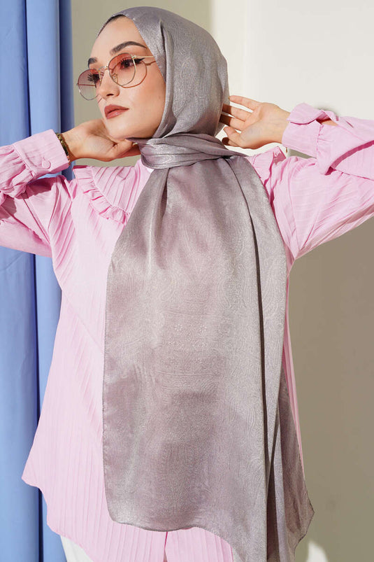 Paisley Pattern Shine Line Shawl Mink