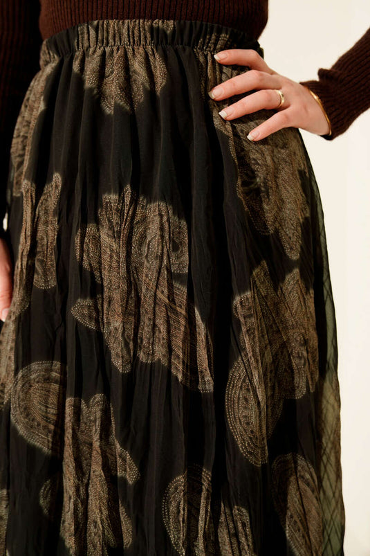 Jupe en chiffon à motif cachemire Marron foncé