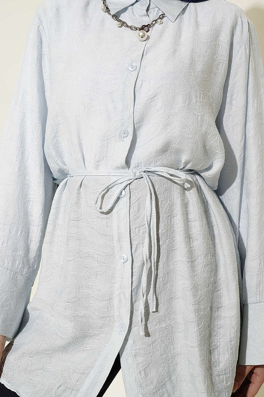Paisley-Muster Hemd mit Kordelgürtel in Eisblau