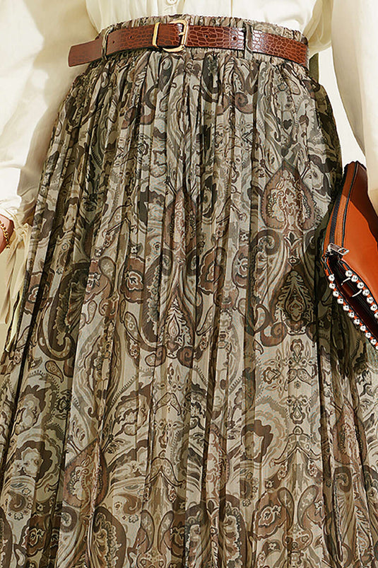 Gonna in tulle beige con cintura e motivo paisley