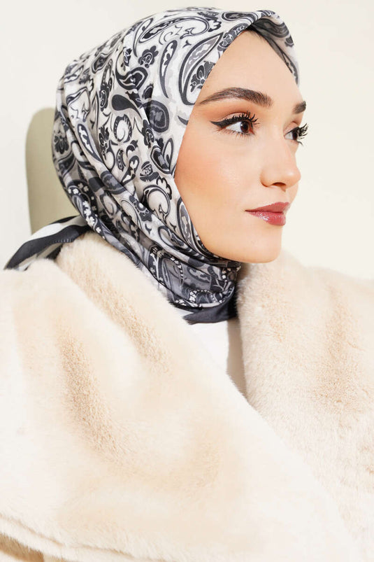 Paisley Patterned Soft Cotton Scarf Anthracite