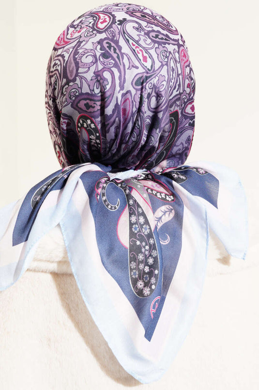 Paisley Patterned Soft Cotton Scarf Baby Blue