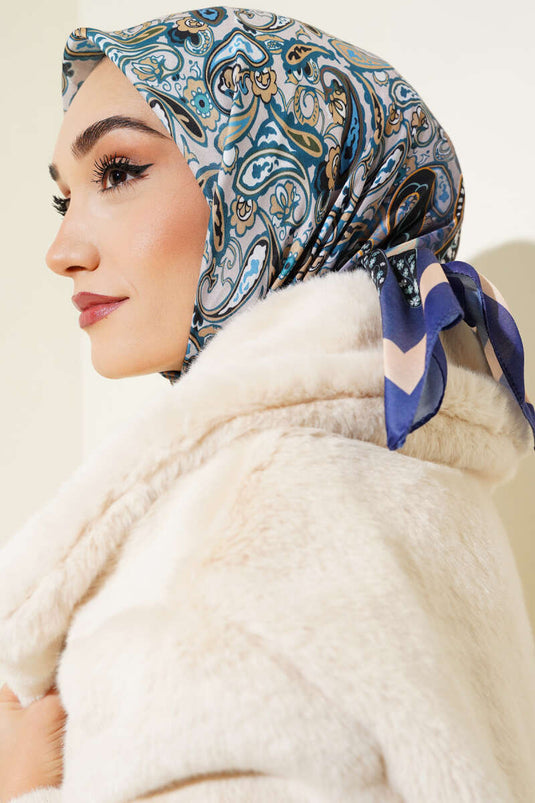 Navy Blue Paisley Patterned Soft Cotton Scarf