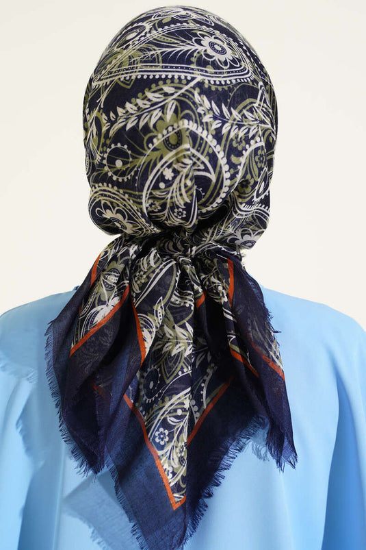 Paisley Flamu Cotton Scarf Navy Green