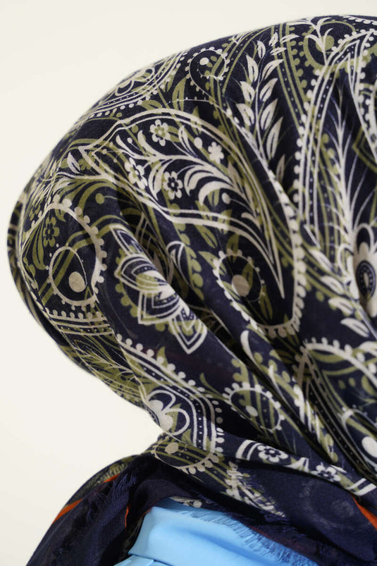 Paisley Flamu Cotton Scarf Navy Green