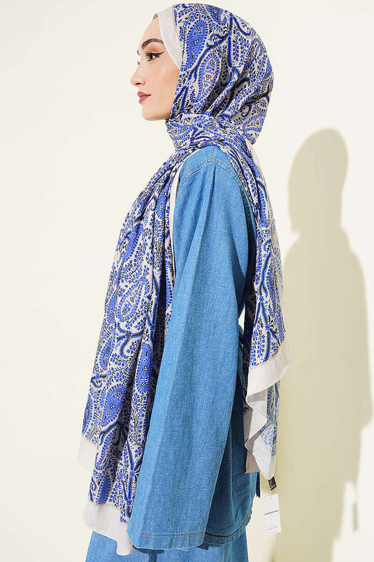 Paisley Kraş Modal Şal Bej Saks