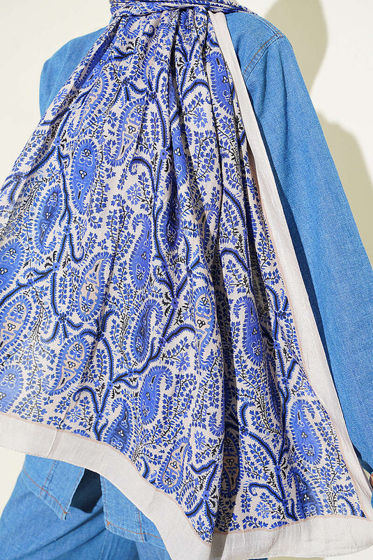 Paisley Kraş Modal Şal Bej Saks