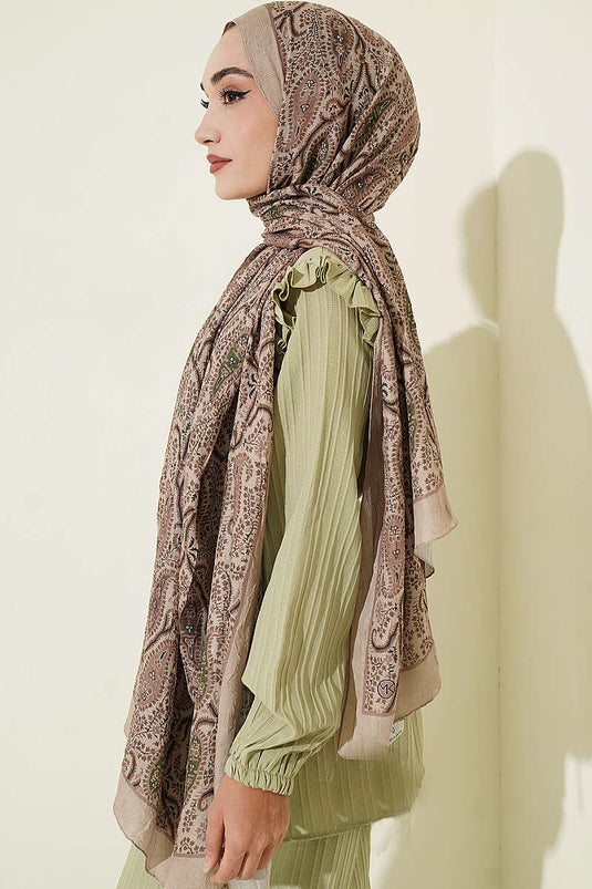 Paisley Kraş Modal Sjaal Beige