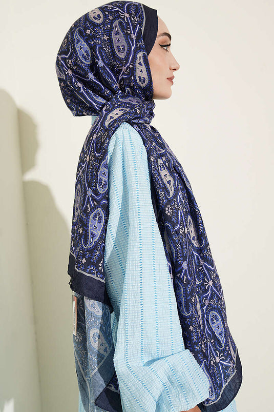 Paisley Kraş Modal Şal Lacivert