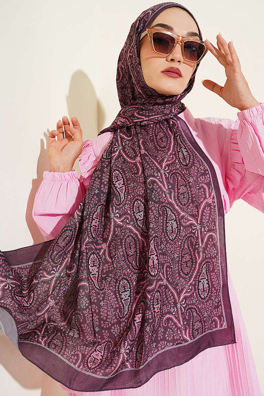 Paisley Kraş Modal Şal Mürdüm