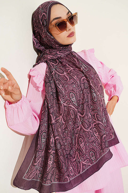 Paisley Kraş Modal Şal Mürdüm