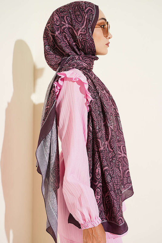 Paisley Kraş Modal Şal Mürdüm