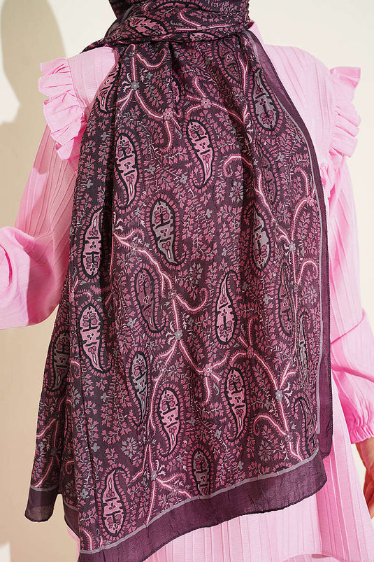Paisley Kraş Modal Şal Mürdüm