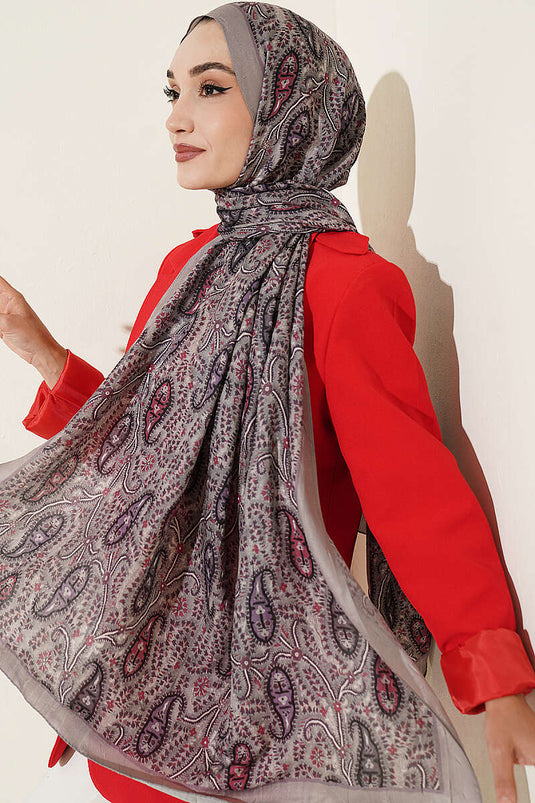 Paisley Kraş Modal Şal Taş Gri