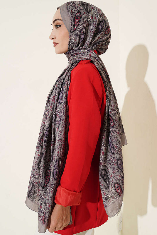 Paisley Kraş Modal Şal Taş Gri