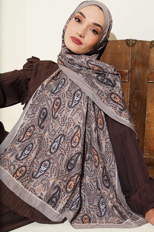 Paisley Kraş Modal Şal Vizon