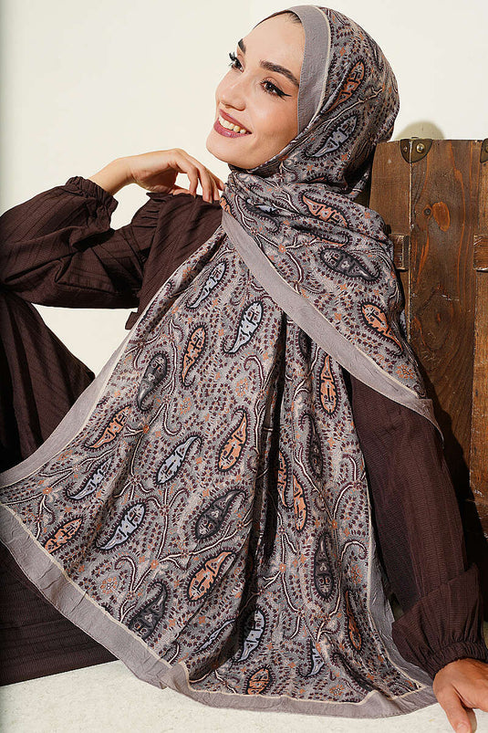 Paisley Kraş Modal Şal Vizon