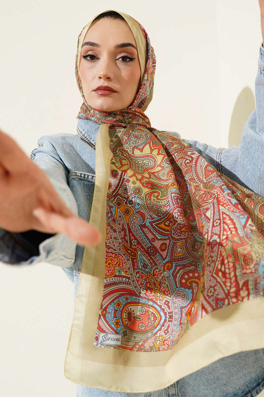 Paisley Patterned Shawl in Henna Green