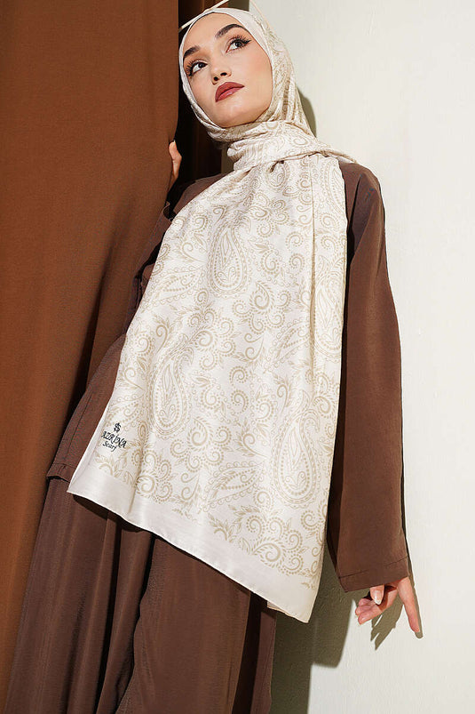 Paisley Motifli Soft Şal Krem