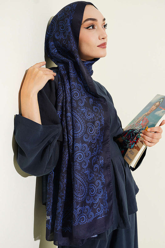Paisley Motifli Soft Şal Lacivert