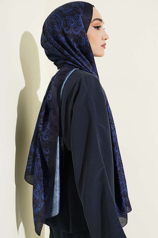 Paisley Motifli Soft Şal Lacivert