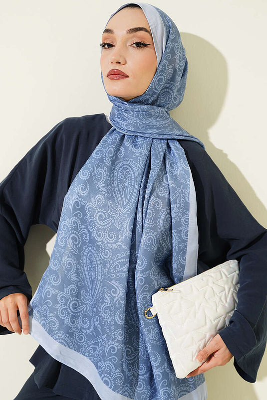 Paisley Motifli Soft Şal Soft Mavi