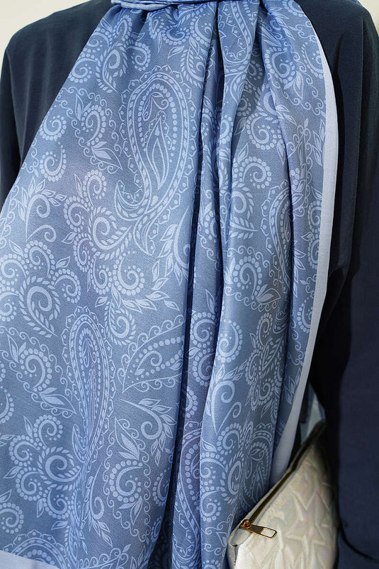 Paisley Motifli Soft Şal Soft Mavi