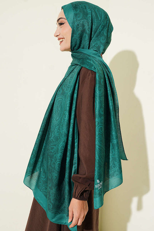 Paisley Motifli Soft Şal Zümrüt