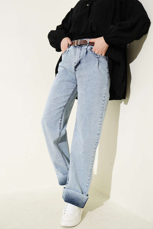 Palazzo Kemerli Denim Pants Ice Blue