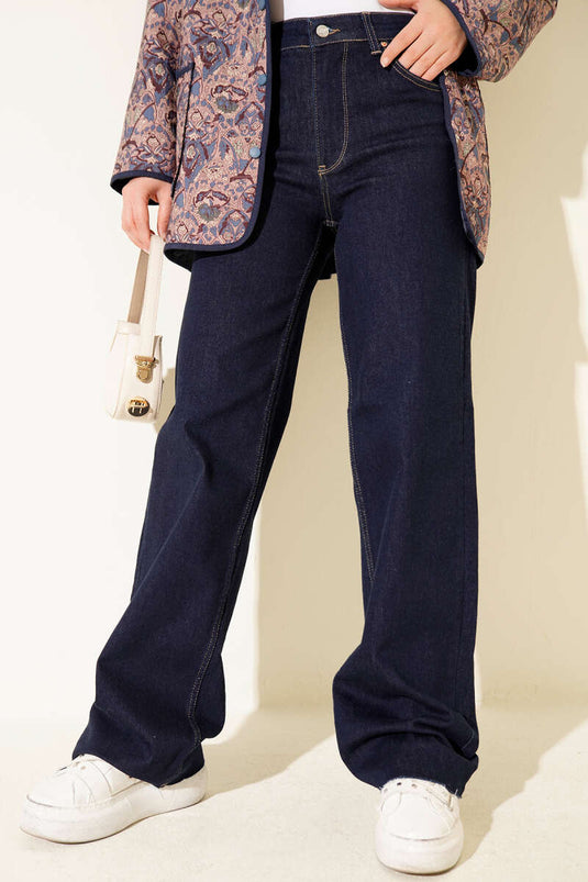 Jean Palazzo à jambes coupées et détails bleu marine