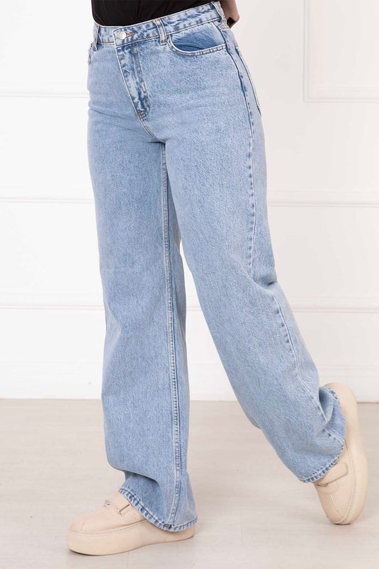 Pantalon Jeans Palazzo Bleu Clair