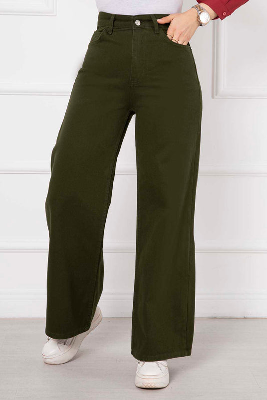 Palazzo farbige Jeanshose Khaki