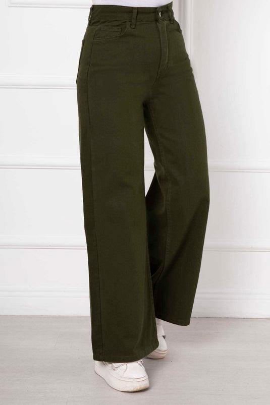 Palazzo farbige Jeanshose Khaki