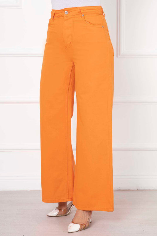 Pantalon Jeans Coloré Palazzo Orange