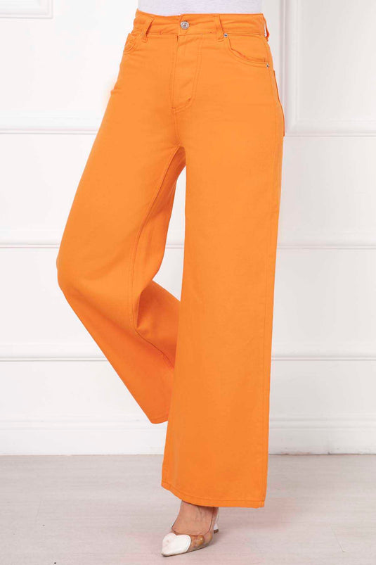 Pantalon Jeans Coloré Palazzo Orange