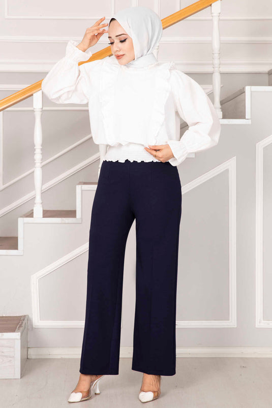 Pantaloni Palazzo Tesettür Blu Scuro