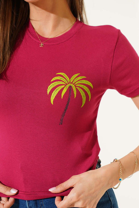 Palmenmuster-Crop-Burgunderrot